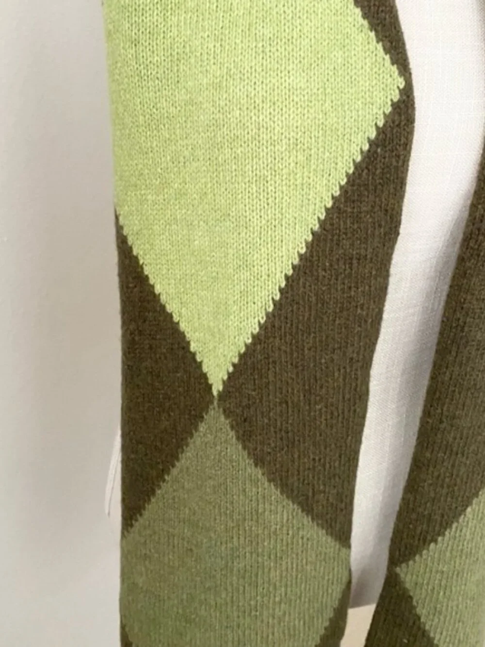 Olive Green Argyle Wool Blend Scarf Made in Italy Preppy Academia Winter Wrap